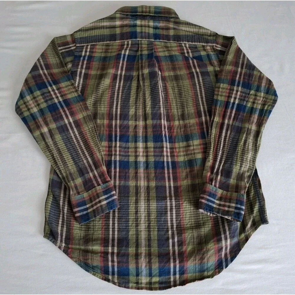 Vtg Ralph Lauren Madras Plaid Button Down Shirt Boys LS Fall Preppy EUC